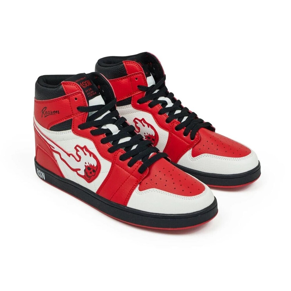 Reason High Top Sneakers Men’s 10 Flaming Skull Red White Black